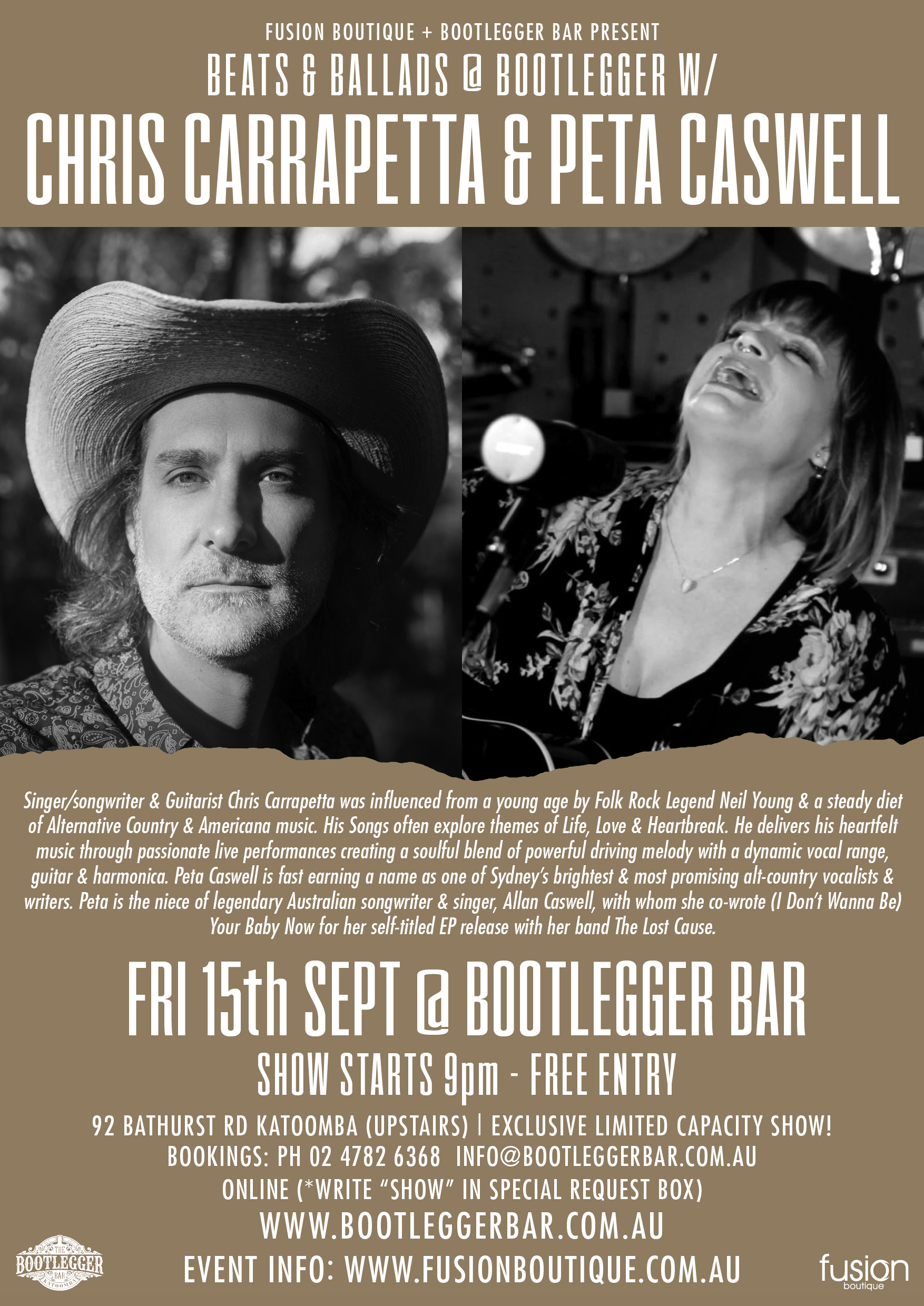 BEATS & BALLADS BOOTLEGGER CHRIS CARRAPETTA & PETA CASWELL at The